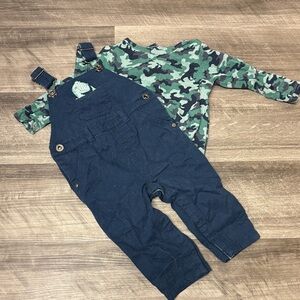 Tommy Bahama Dinosaur Overalls with Green Camo Shirt - size 3-6 months
